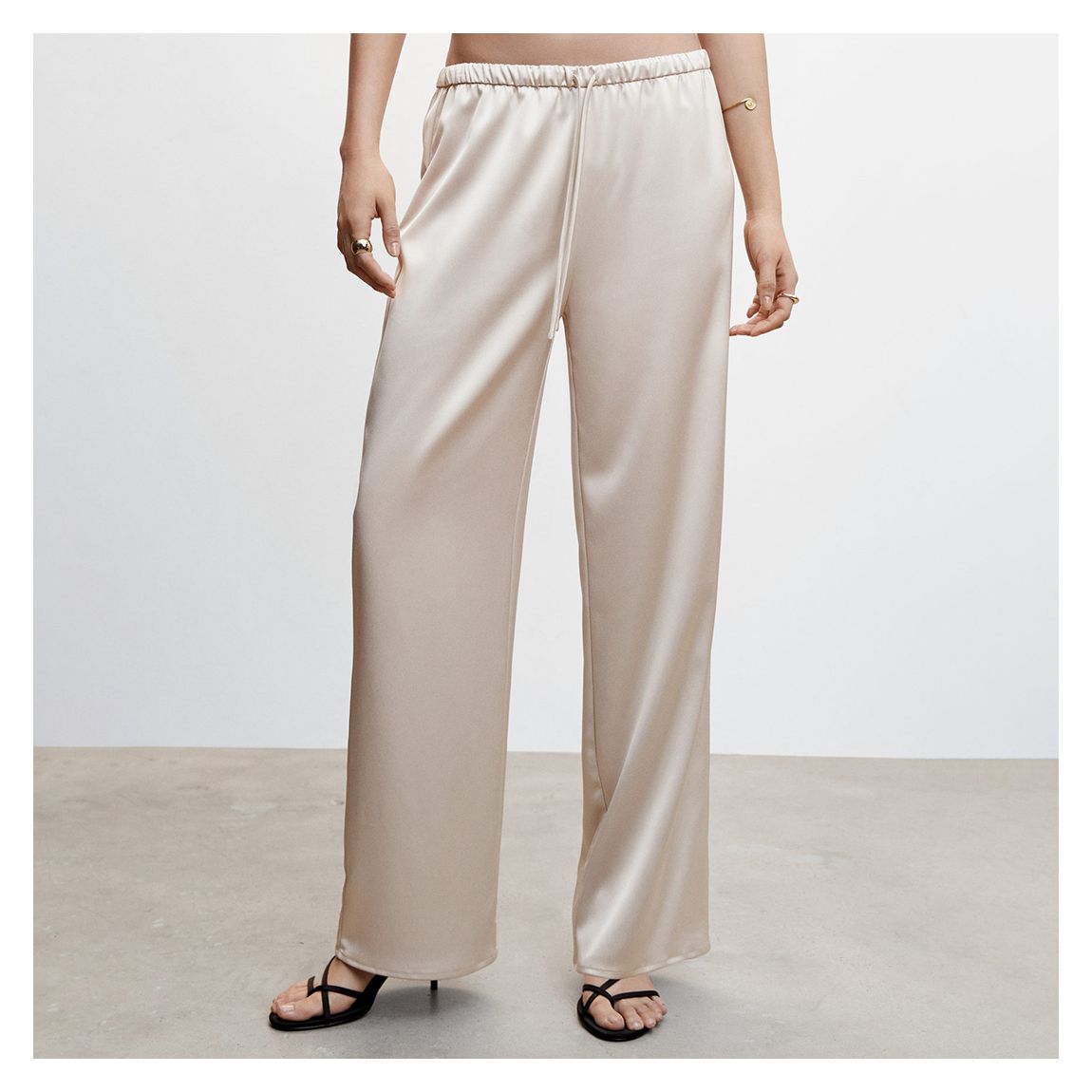 Beige Satin Palazzo Trousers main product photo