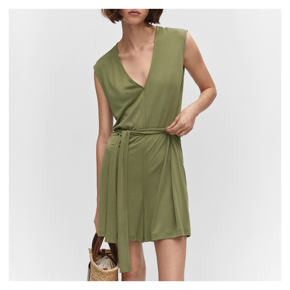 Khaki Modal Jumpsuit with Tie main product photo