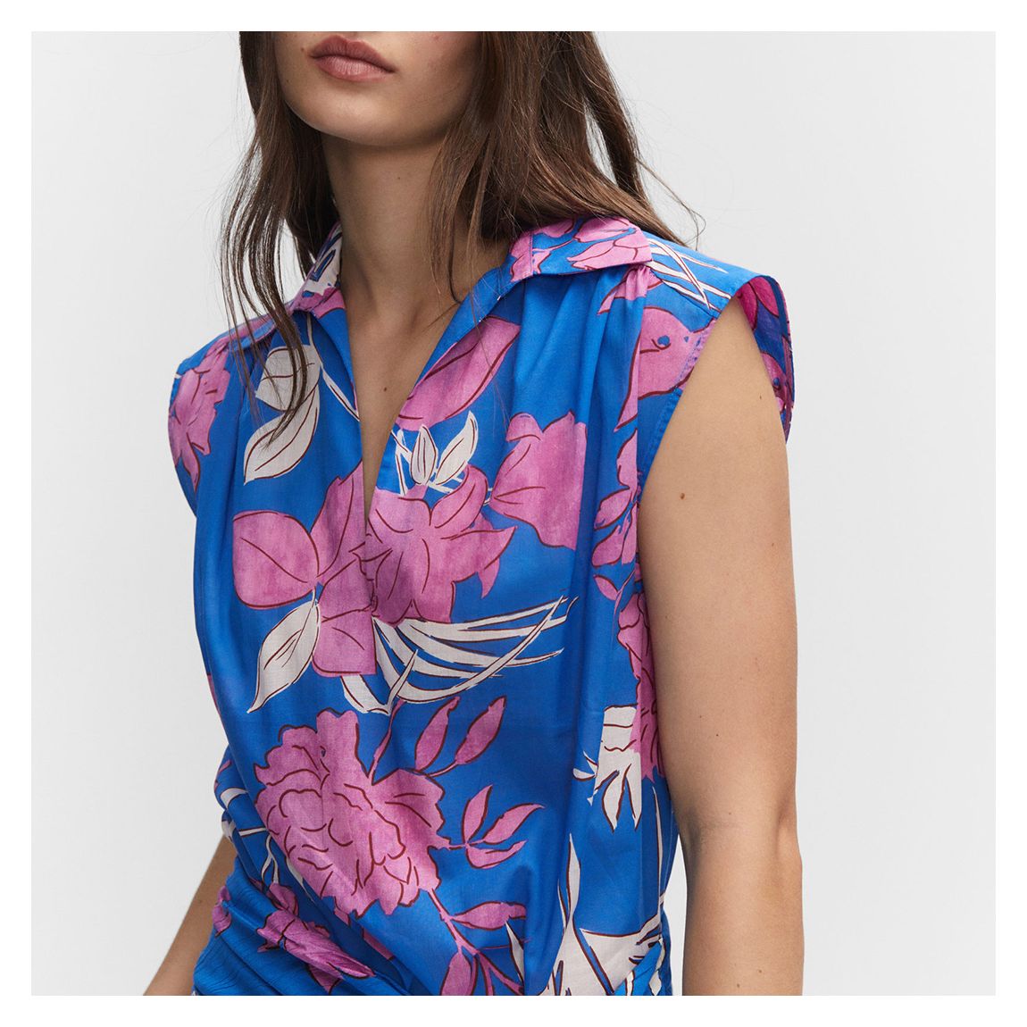 Blue Sleeveless Printed Shirt main product photo