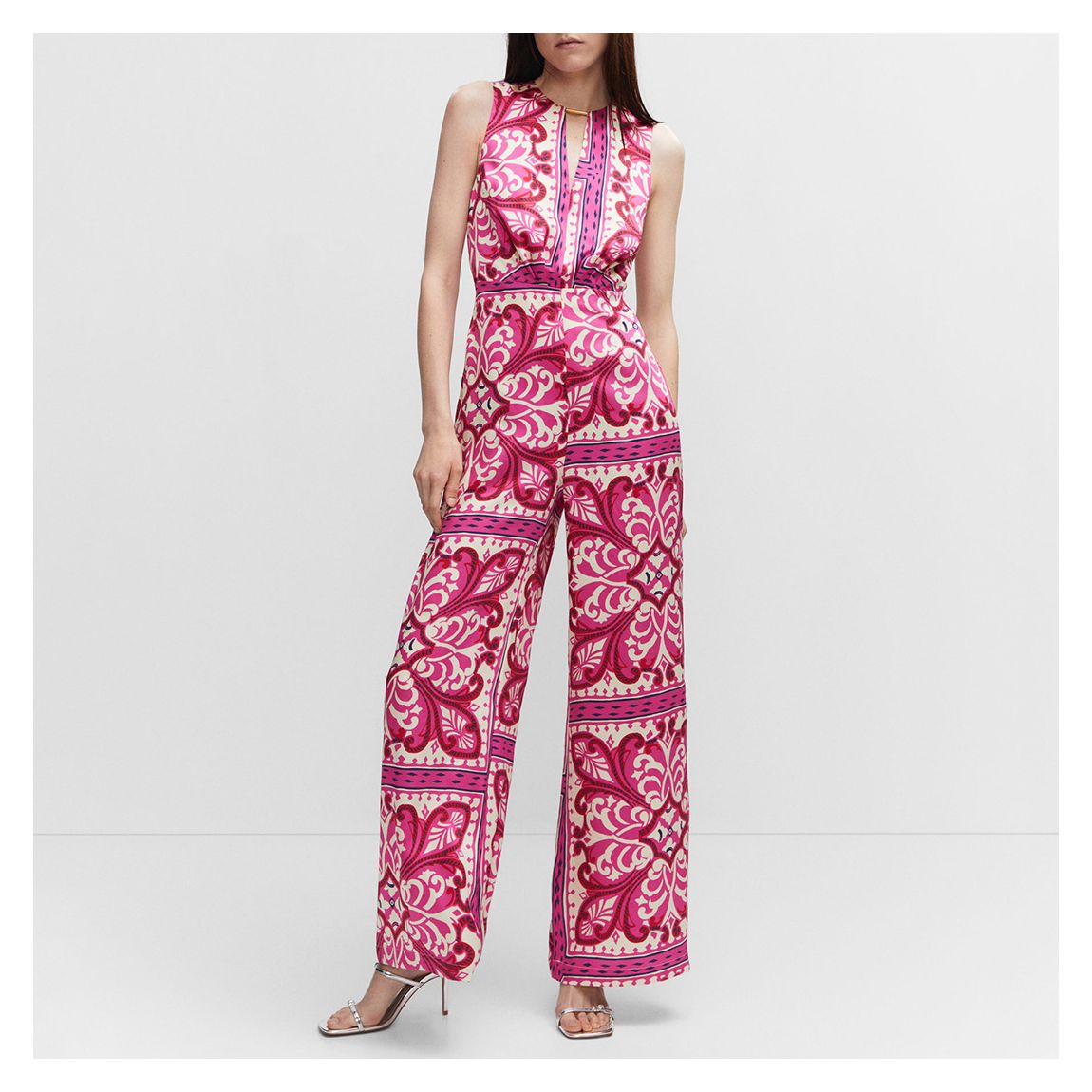 Pink Printed Jumpsuit with Metal Detail main product photo