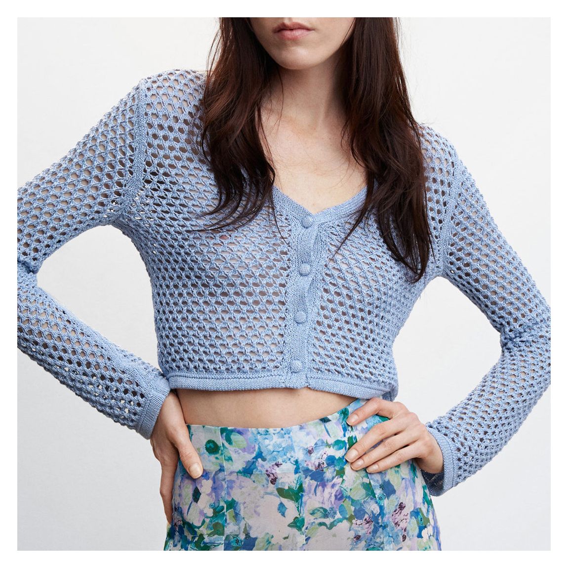 Blue Open-knit Cropped Cardigan main product photo