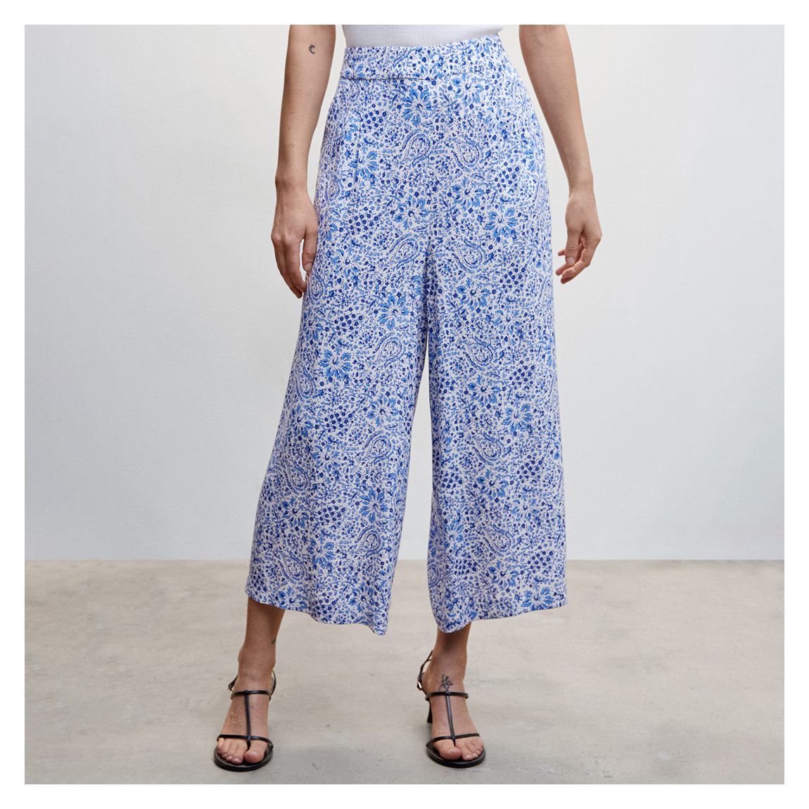 Blue Floral Print Culotte Trousers main product photo