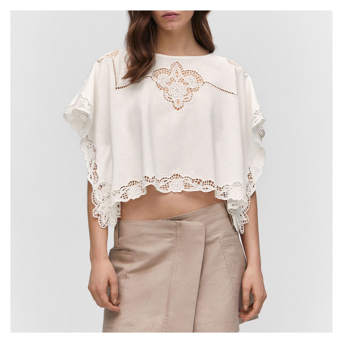 White Embroidered Openwork Blouse main product photo