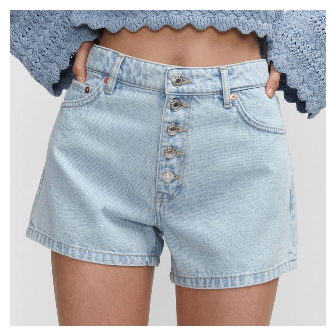 Light Blue Denim Shorts with Buttons main product photo