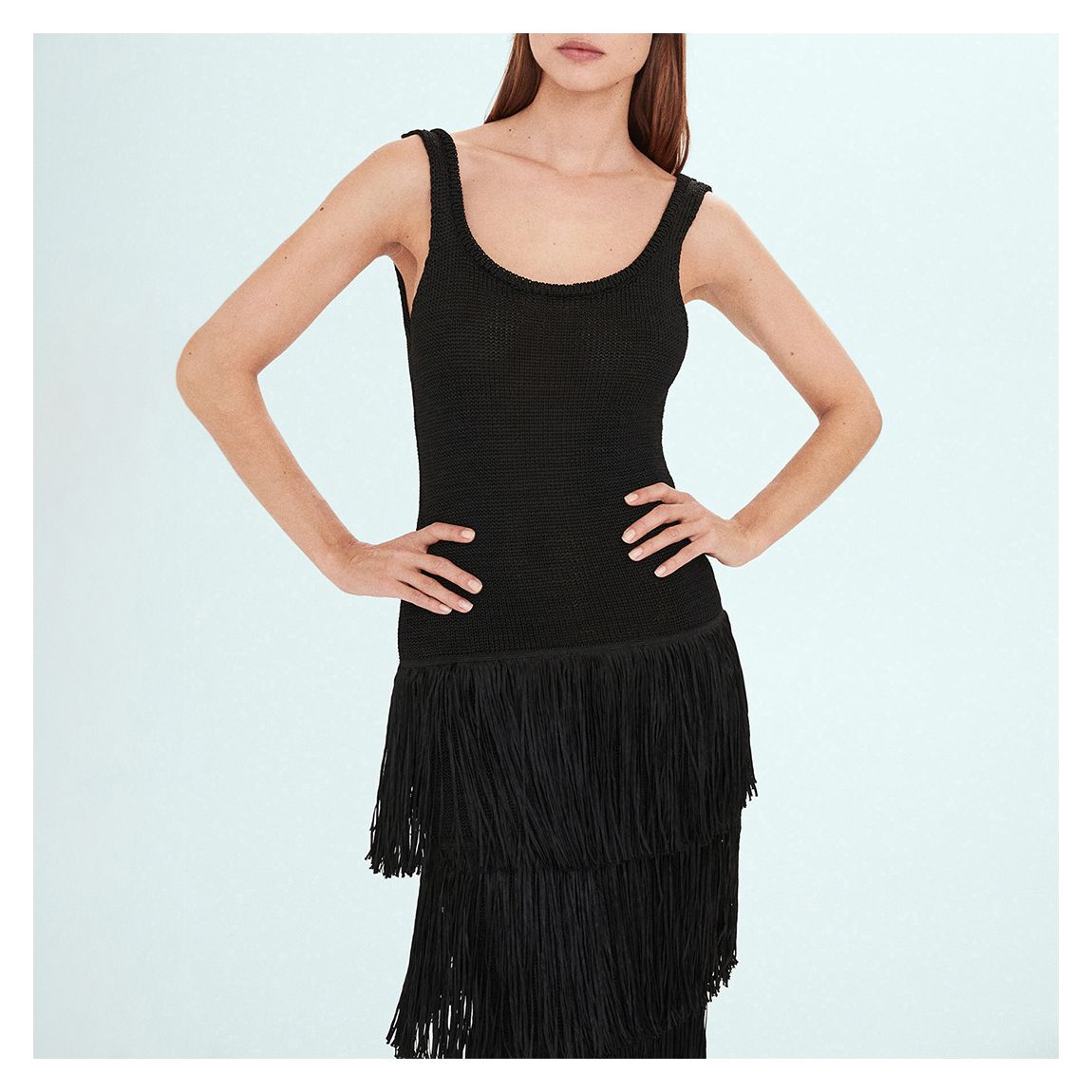 Black Knitted Dress with Fringe Design main product photo