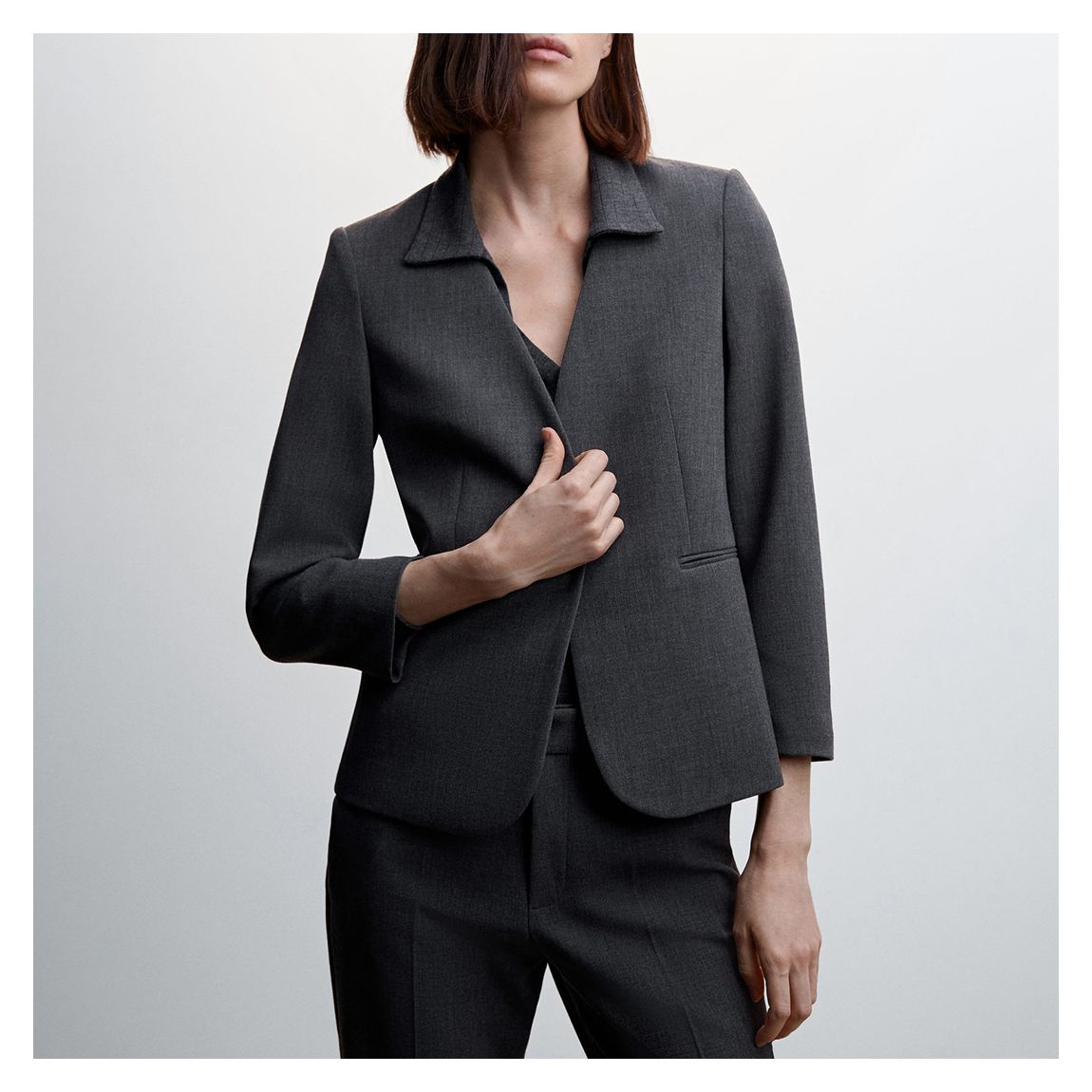 Grey Collarless Suit Jacket main product photo