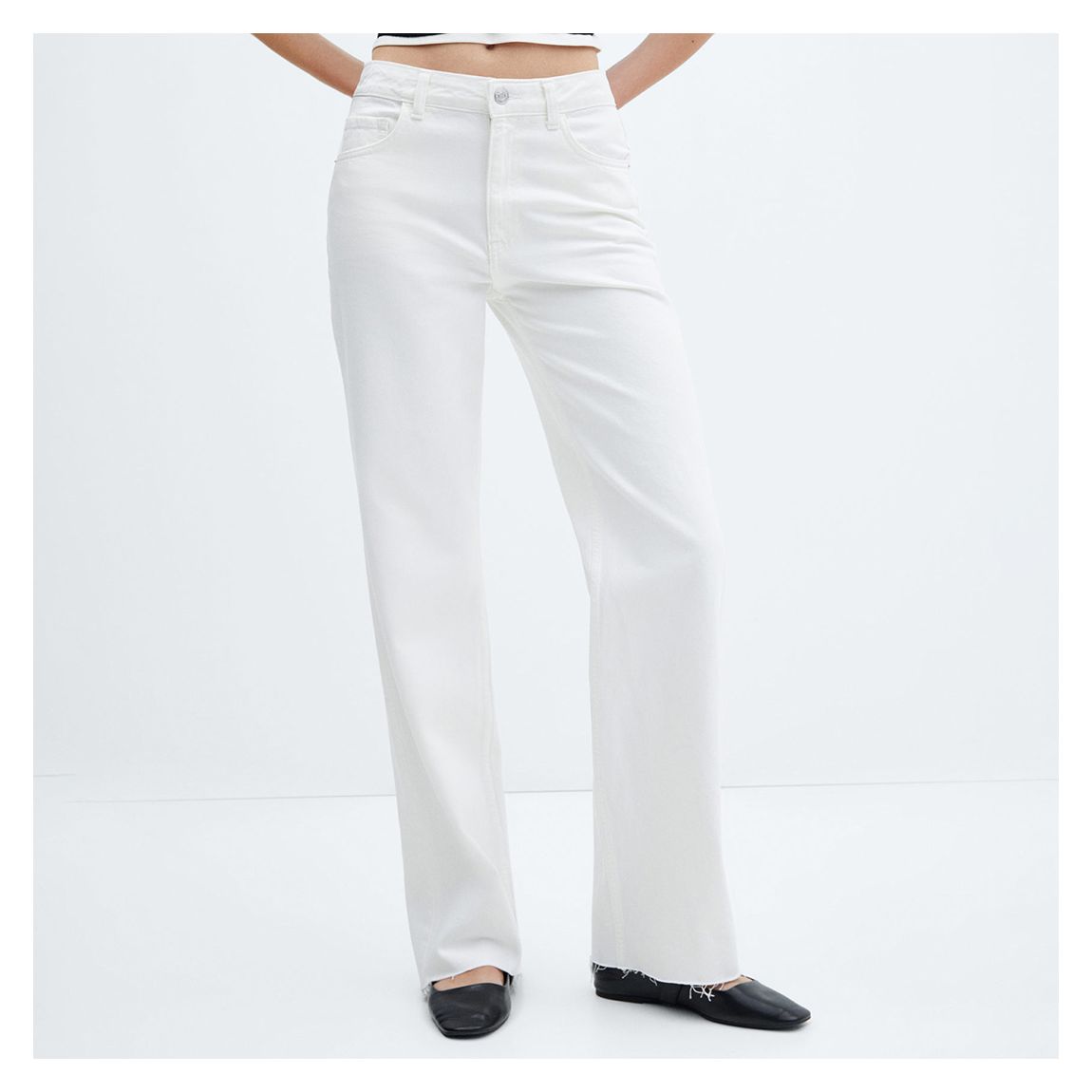 White Wideleg Mid-rise Jeans main product photo