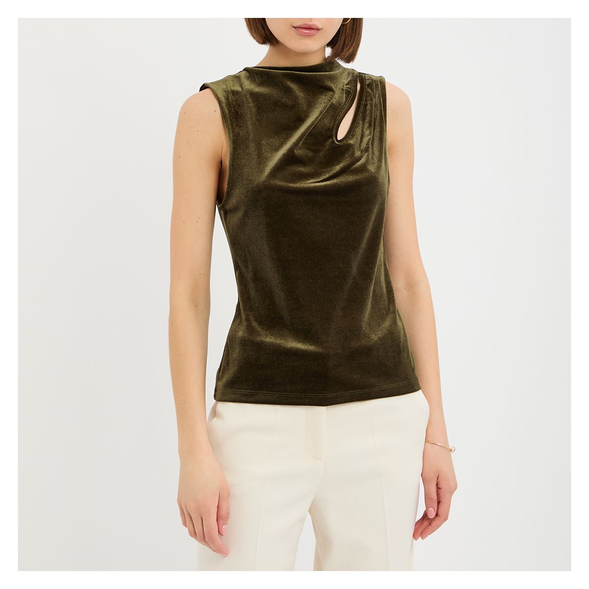 Khaki Stella Cut Out Velour Top main product photo