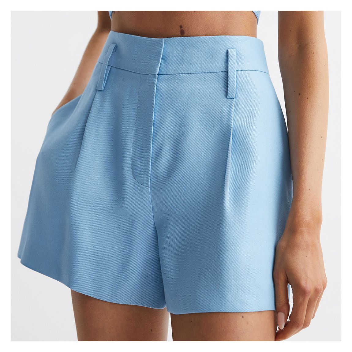 Blue Hollie Pleated Front Linen Blend Shorts main product photo
