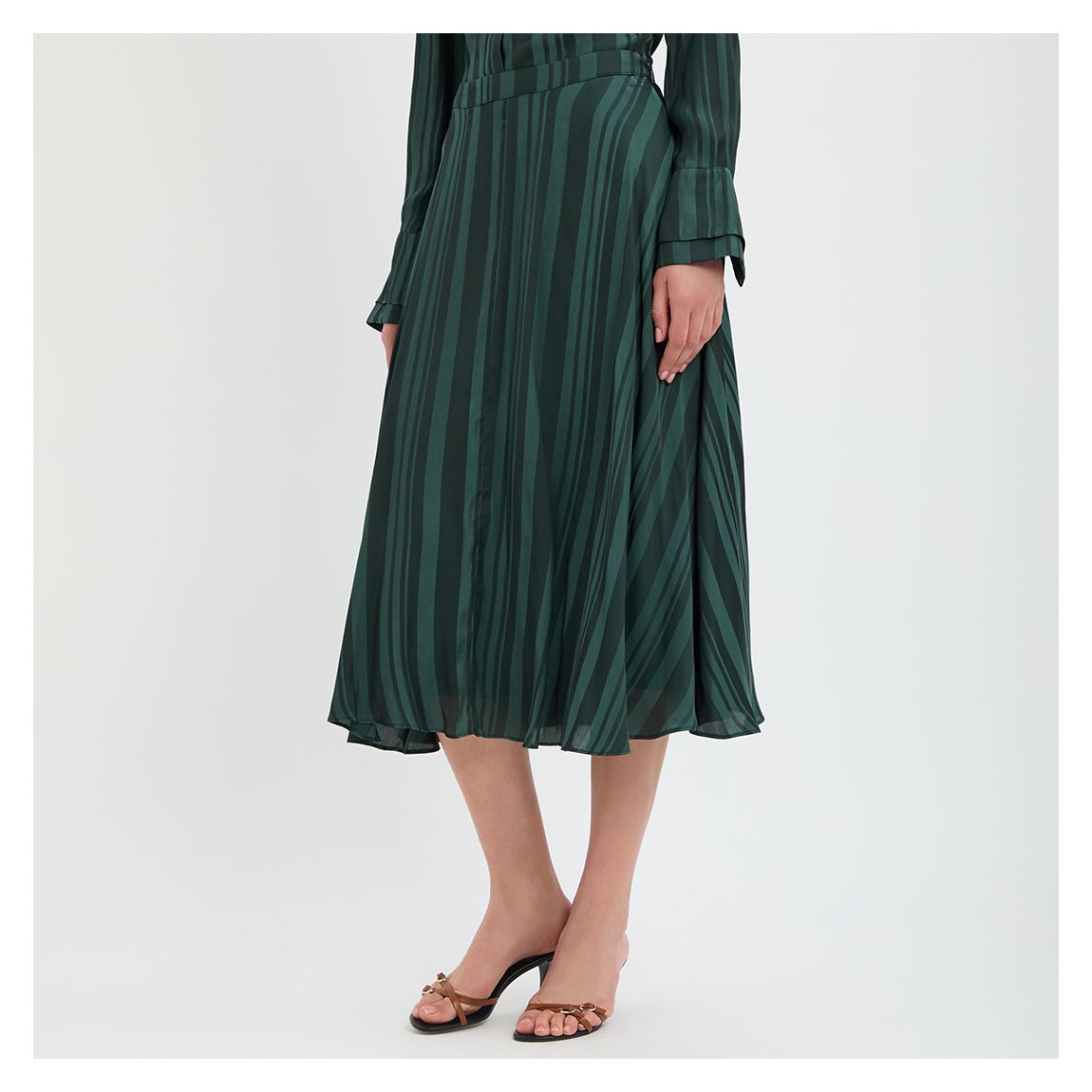 Dark Green Isabel Striped Midi Skirt main product photo