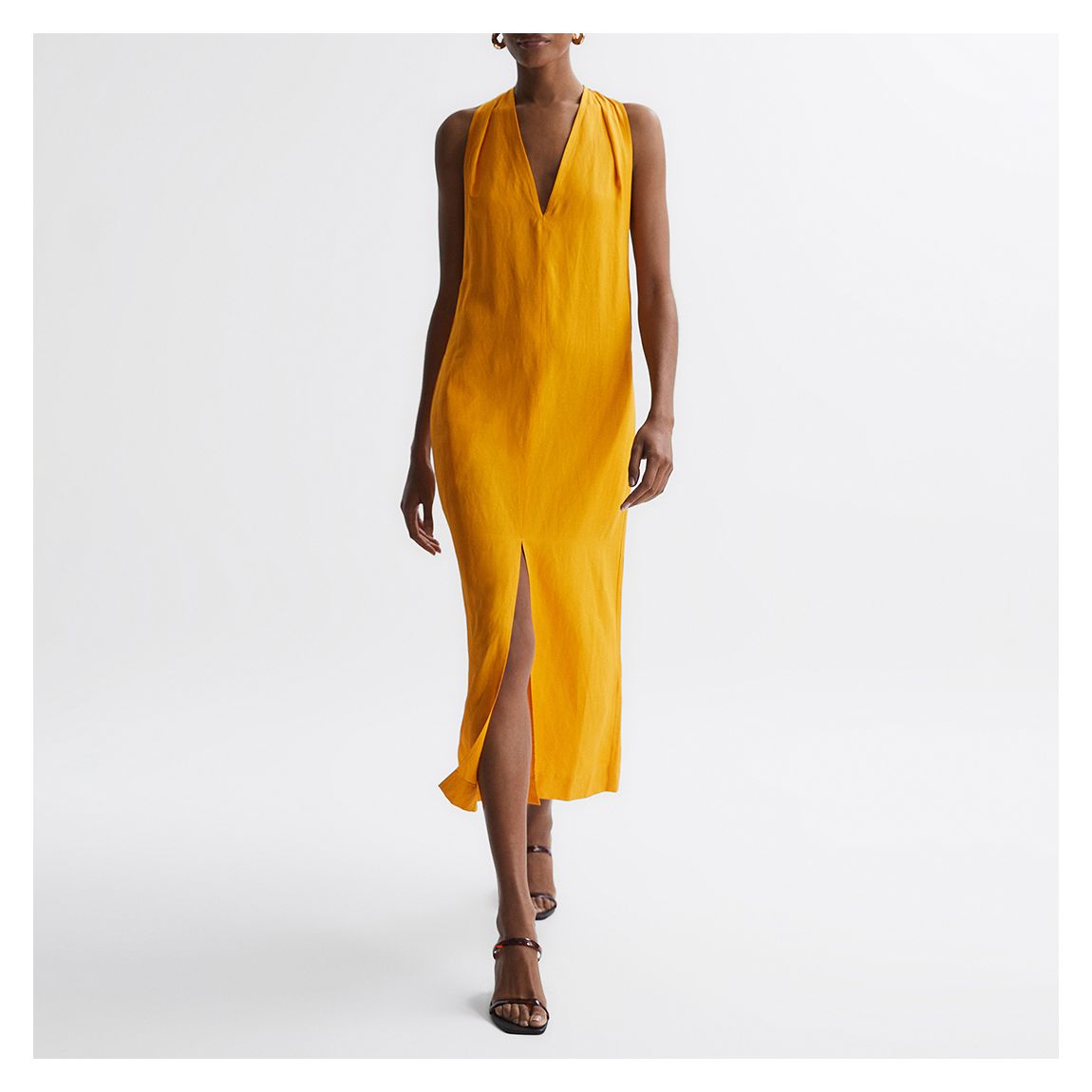 Orange Alda V-Neck Linen Blend Midi Dress main product photo