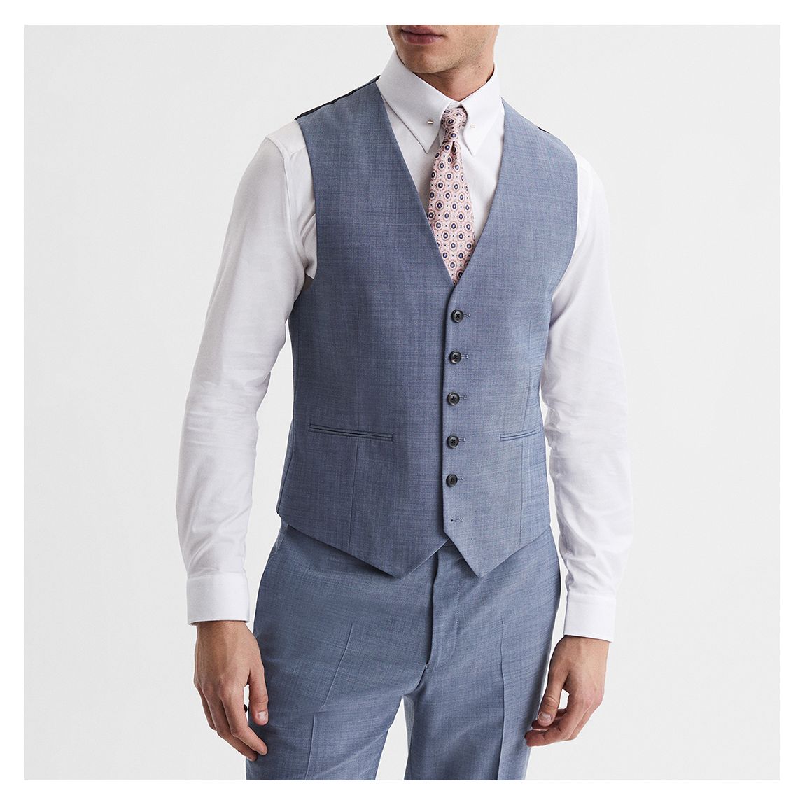 Soft Blue Wish Plain Weave Wool Blend Waistcoat main product photo