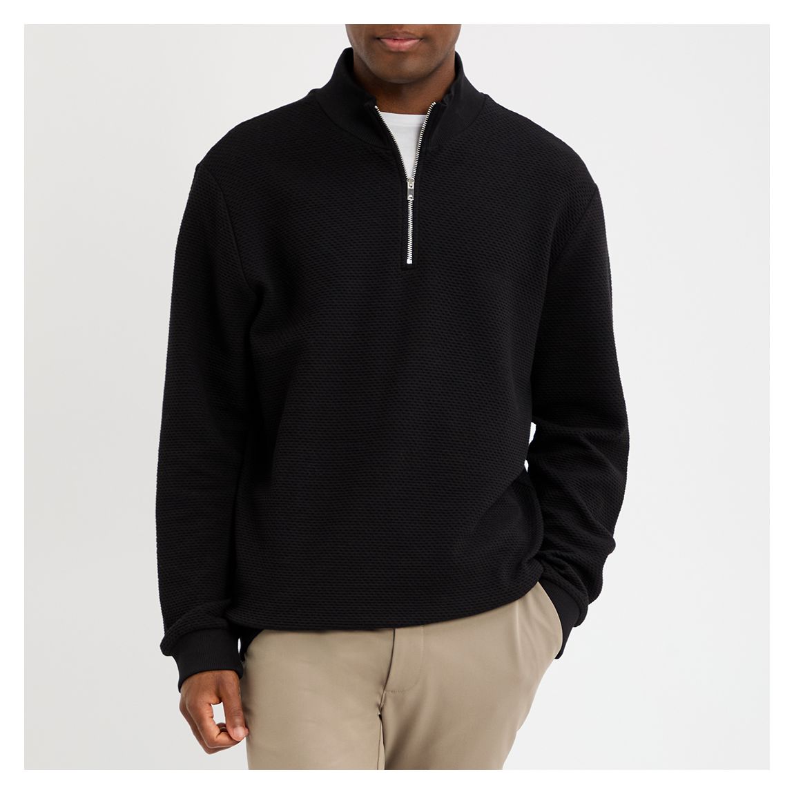 Black Matt Textured Cotton Blend Half Zip Jumper main product photo