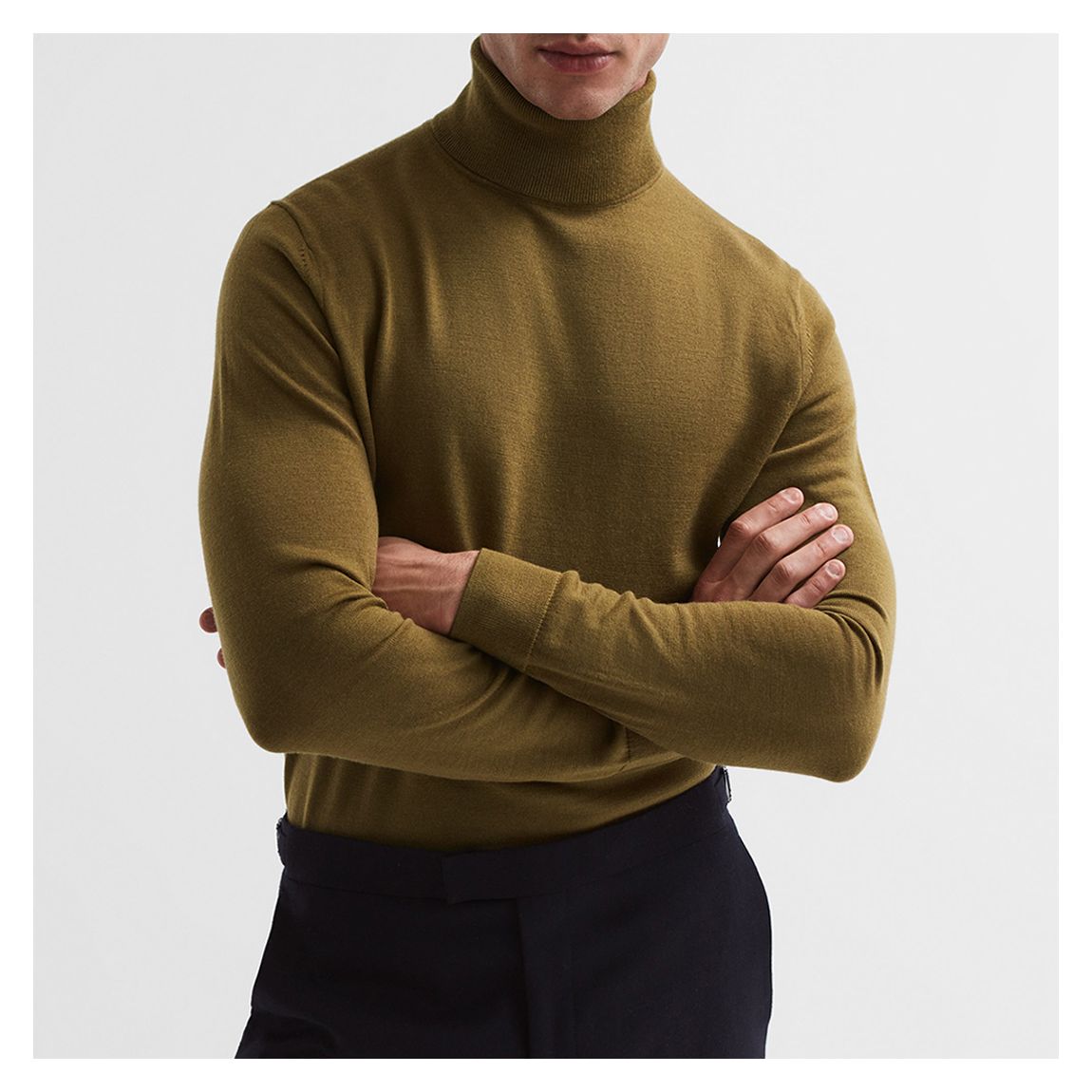 Khaki Caine Merino Wool Roll Neck Jumper main product photo
