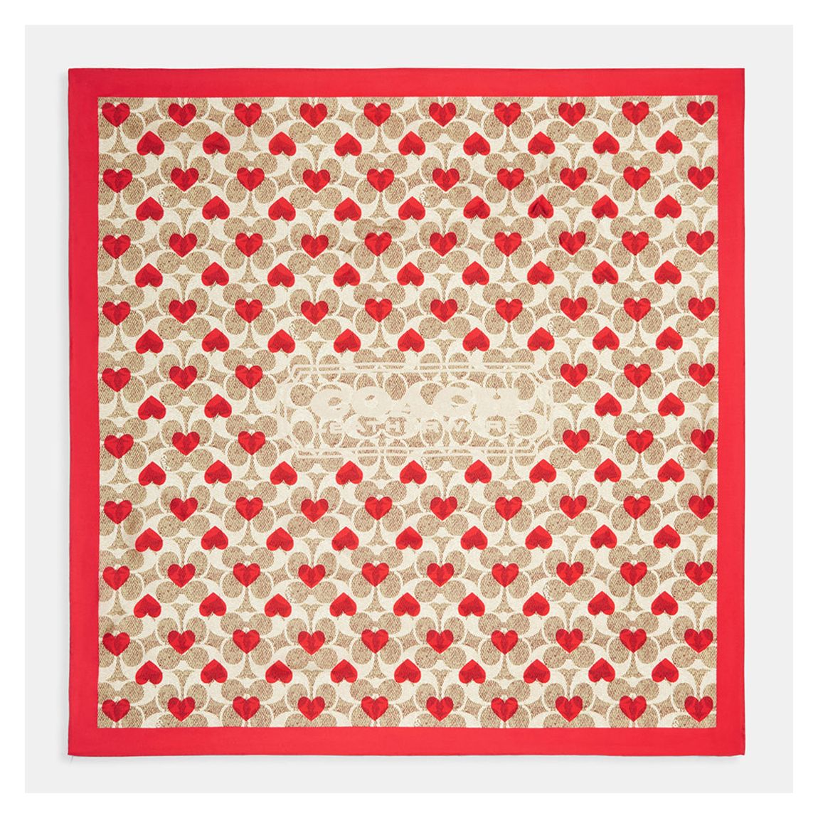 Khaki, Red Signature Texture Heart Silk Square Scarf main product photo
