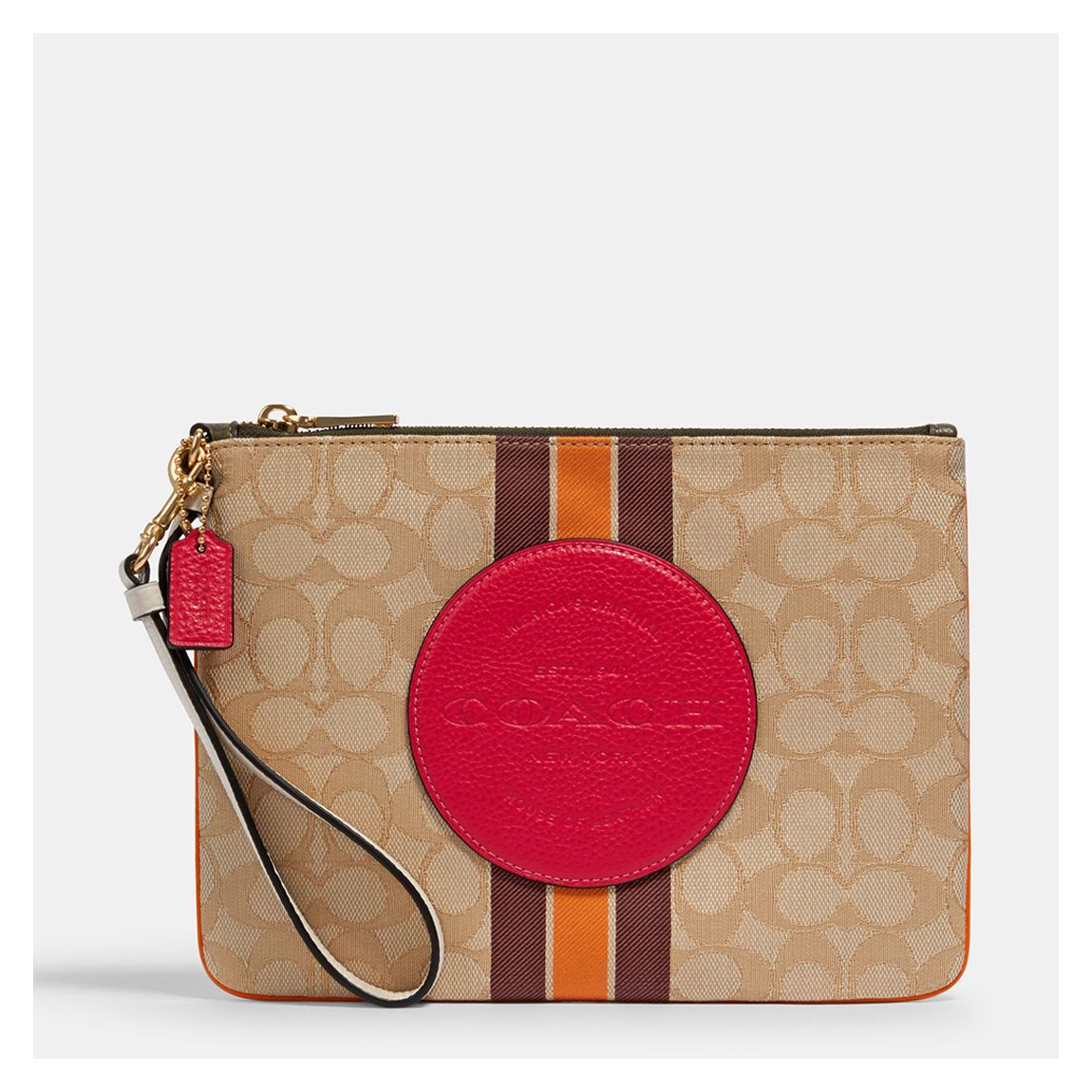 Khaki, Pink Dempsey Gallery Pouch In Signature Jacquard With Stripe And Coach Patch main product photo