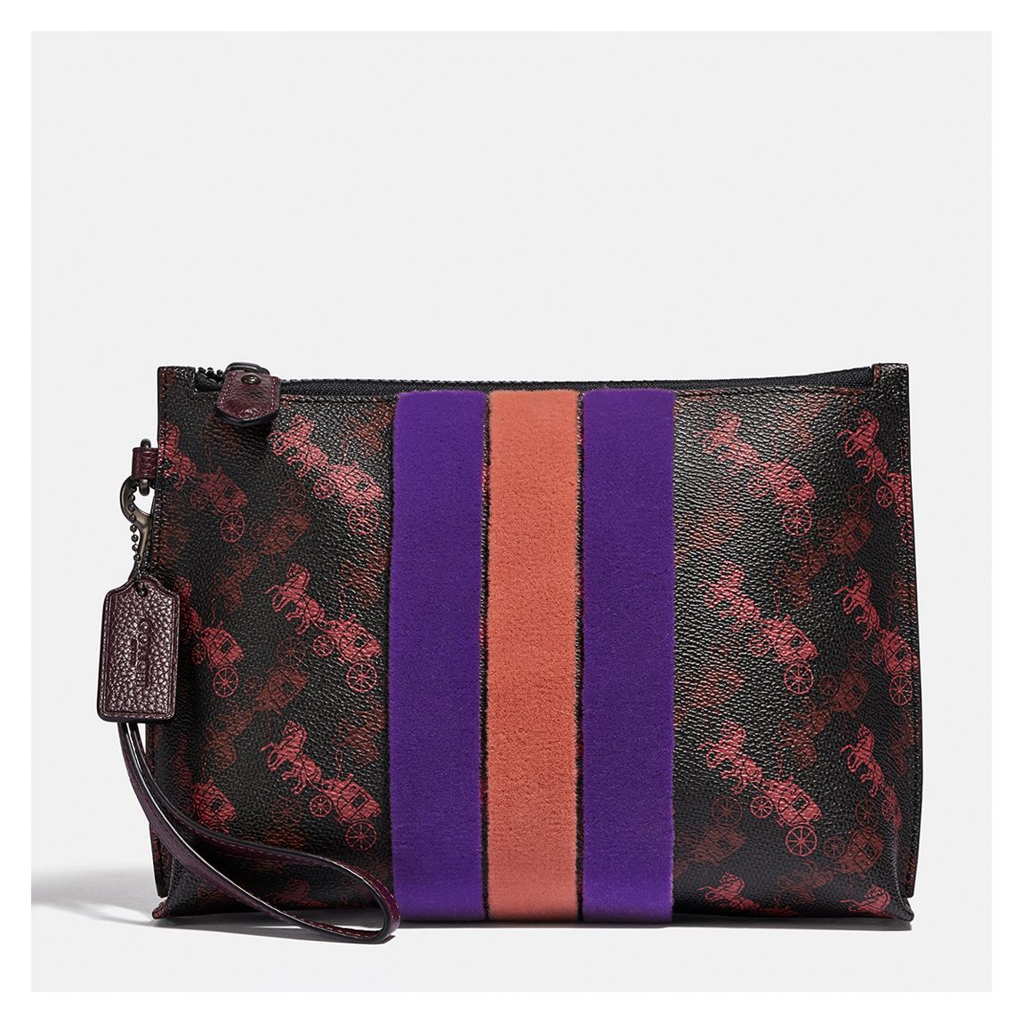 Black Oxblood Horse And Carriage Coated Canvas Varsity Stripe Charlie Pouch main product photo