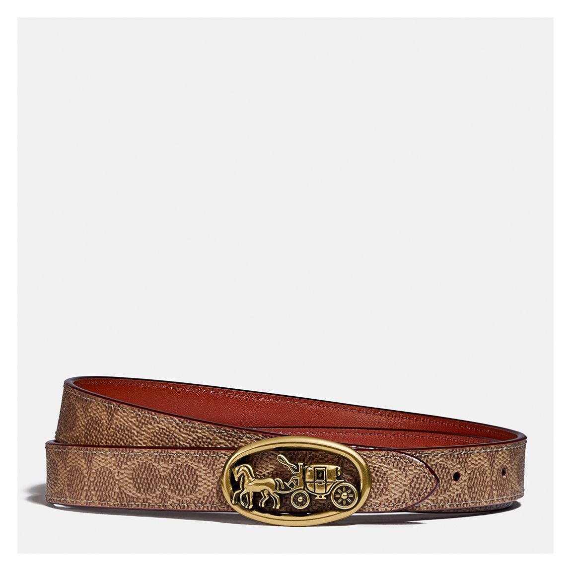 Tan, Rust 20mm Horse And Carriage Medallion Coated Canvas Reversible Belt main product photo