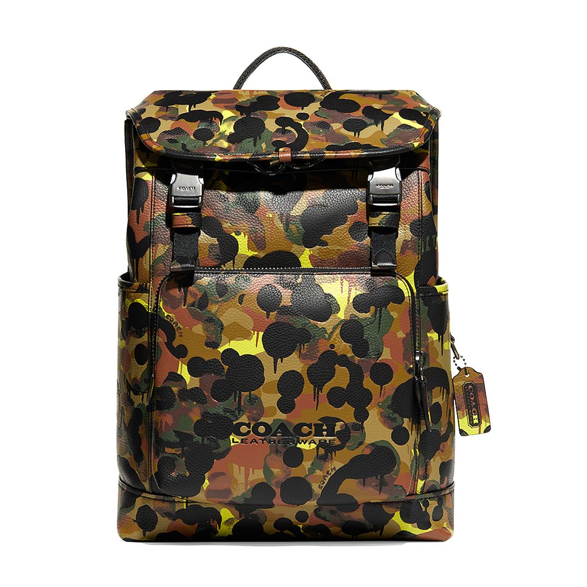 Neon, Yellow, Brown League Flap Backpack In Camo Print Leather main product photo