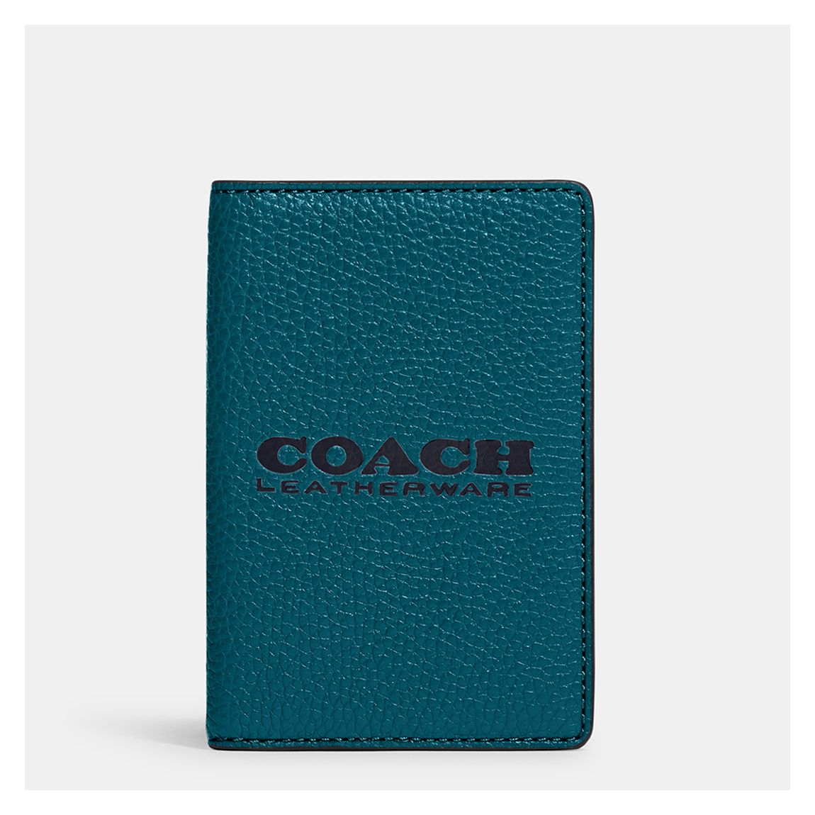 Deep Turquoise, Midnight Navy Card Wallet In Pebble Leather With Coach Leatherware Branding main product photo