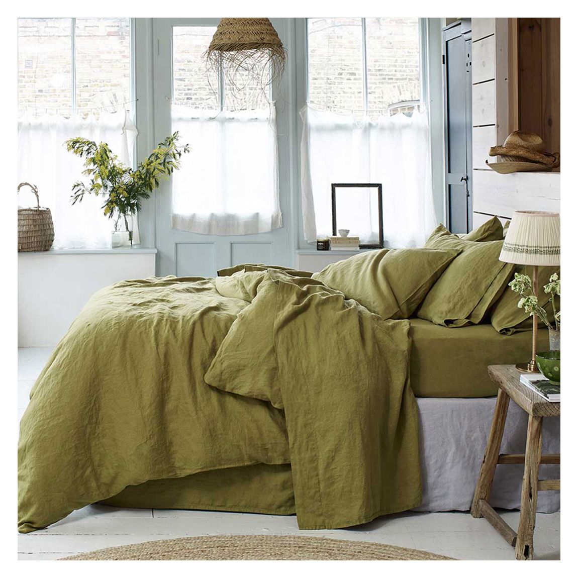 Botanical Green King Linen Duvet Cover main product photo