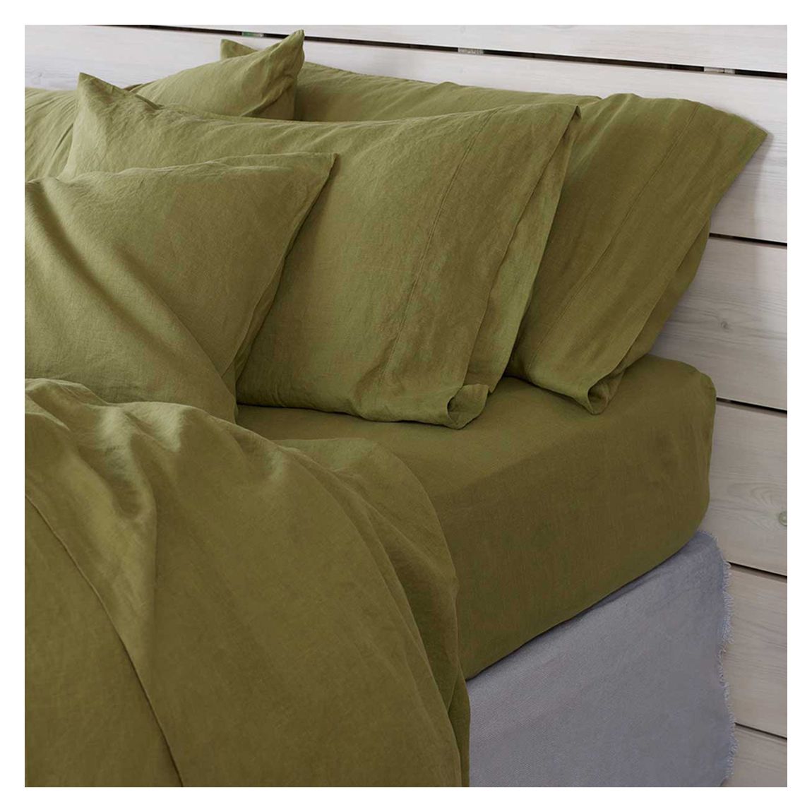 Botanical Green Single Linen Fitted Sheet main product photo