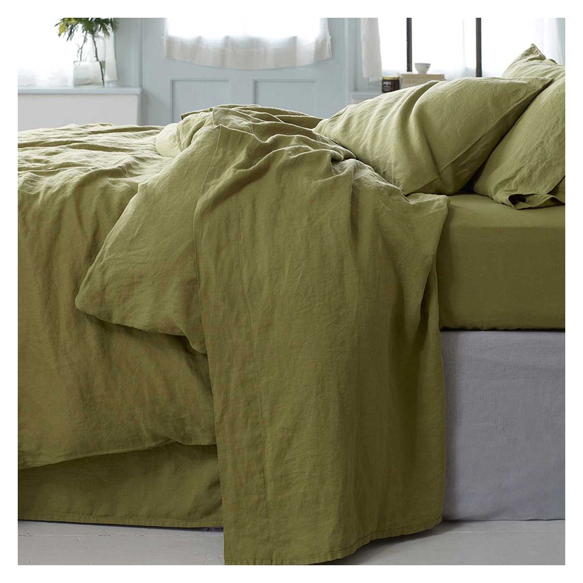 Botanical Green Single Linen Flat Sheet main product photo