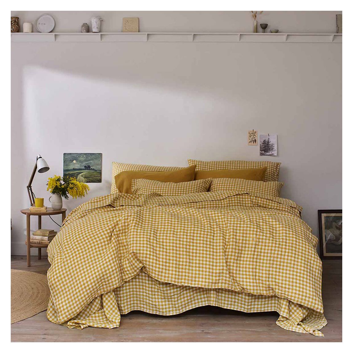Honey Gingham Single Linen Fitted Sheet main product photo