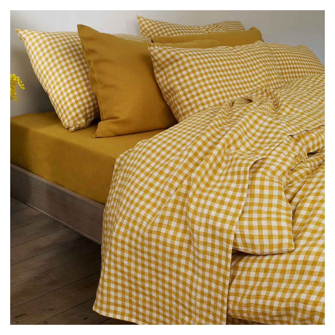 Honey Gingham Single Linen Flat Sheet main product photo