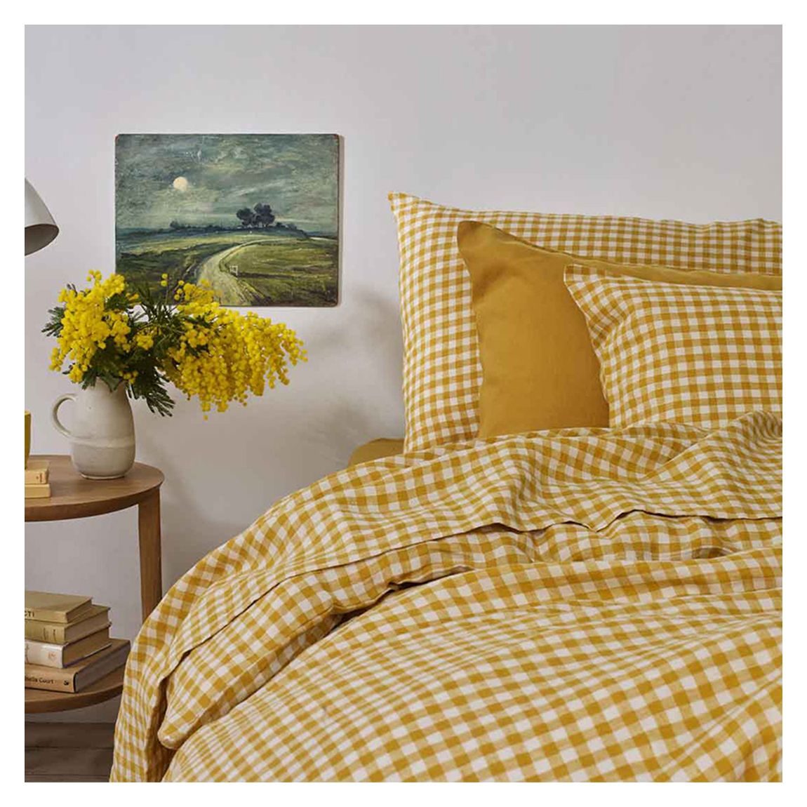 Honey Gingham Pair of Square Linen Pillowcases main product photo