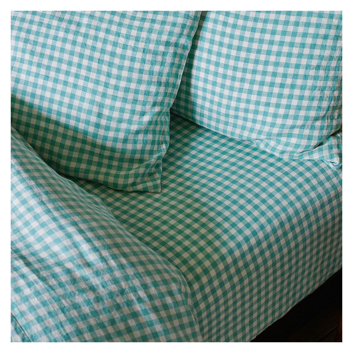 Pistachio Gingham Double Linen Fitted Sheet main product photo