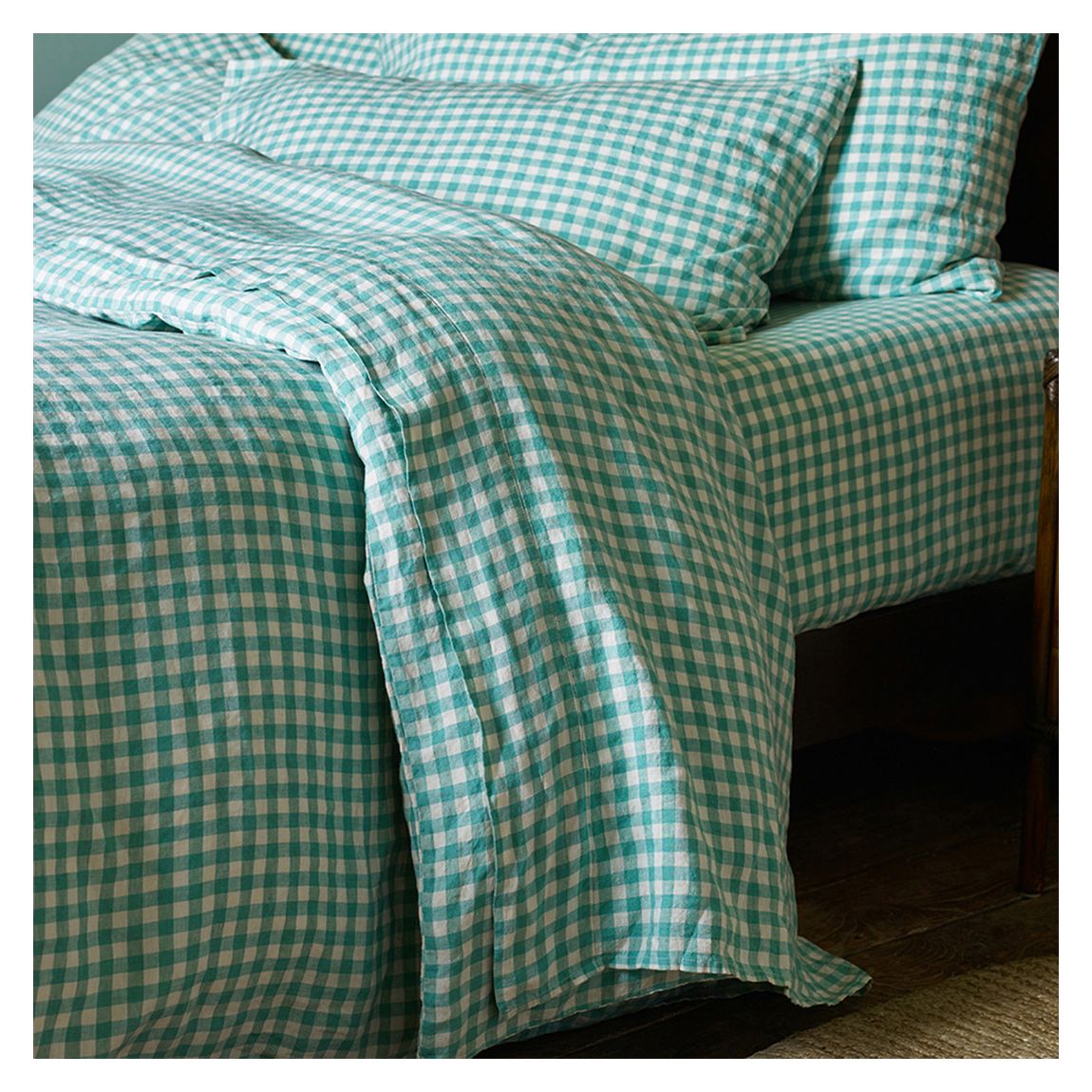 Pistachio Gingham Single Linen Flat Sheet main product photo