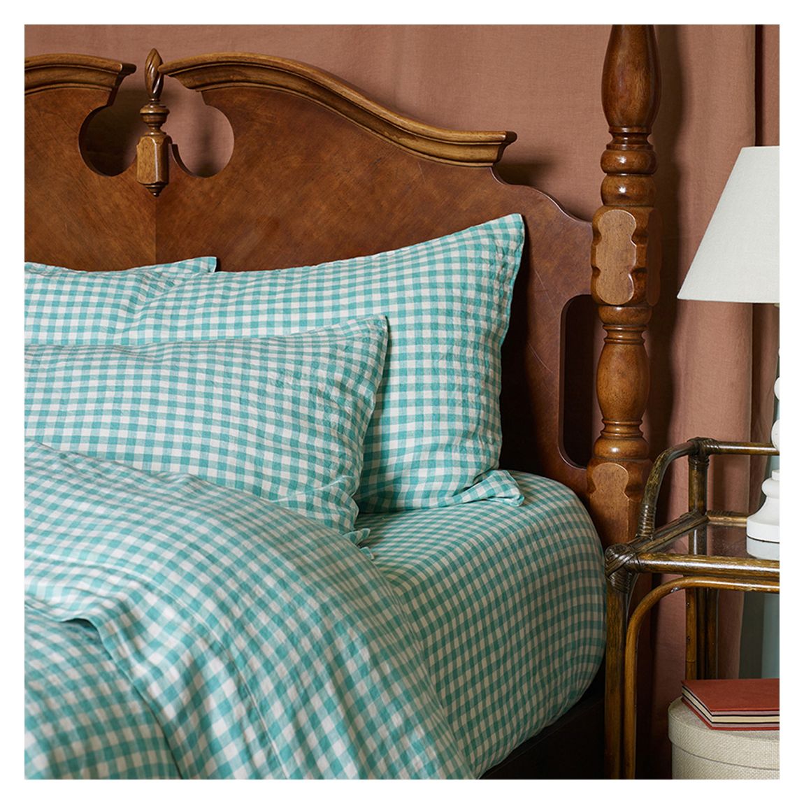 Pistachio Gingham Pair of Square Linen Pillowcases main product photo