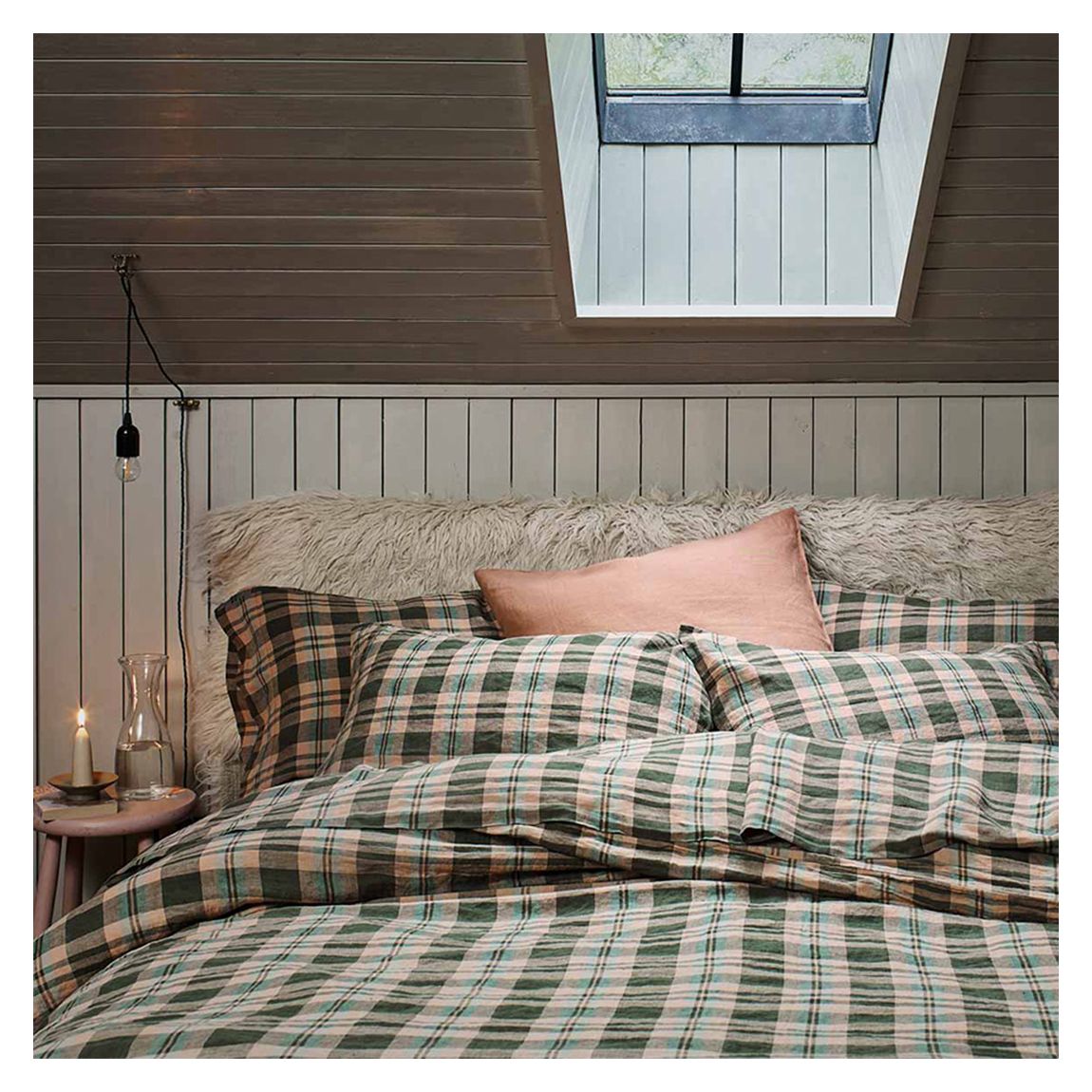 Fern Green Check Double Linen Duvet Cover main product photo