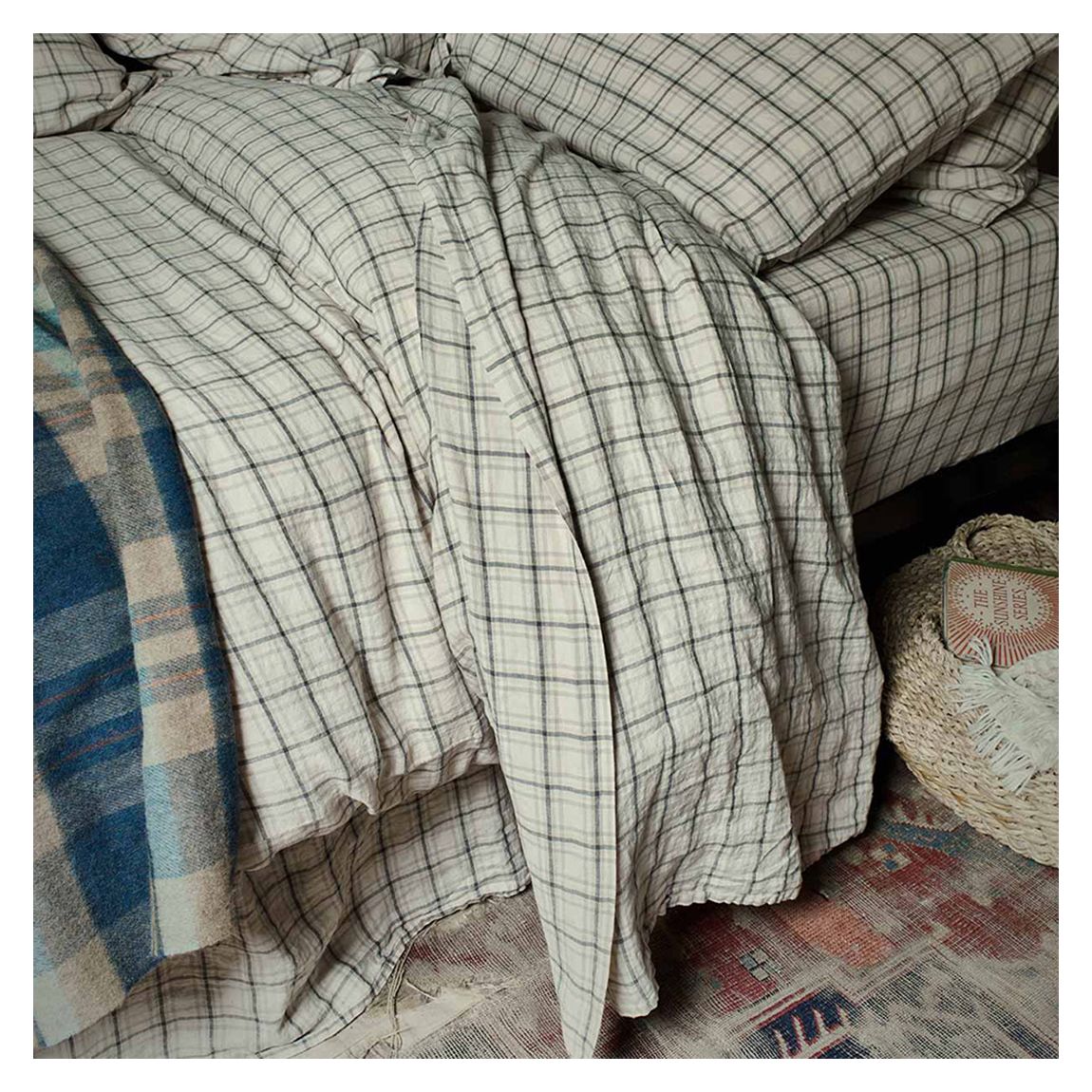 Natural Check Superking Linen Flat Sheet main product photo