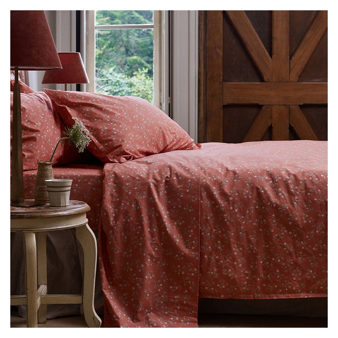 Apricot Floral Double Cotton Flat Sheet main product photo