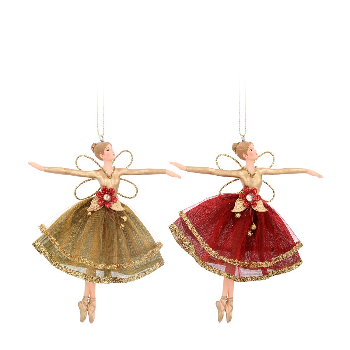 Set Of 4 Dancing Fairy Decoration, Red/Gold main product photo