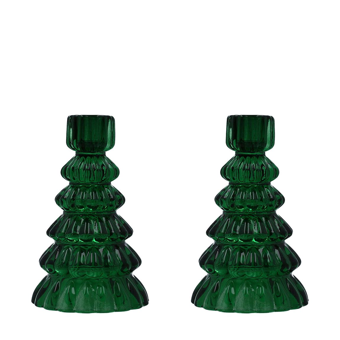 Set of 2 Green Glass Tree Candlesticks main product photo