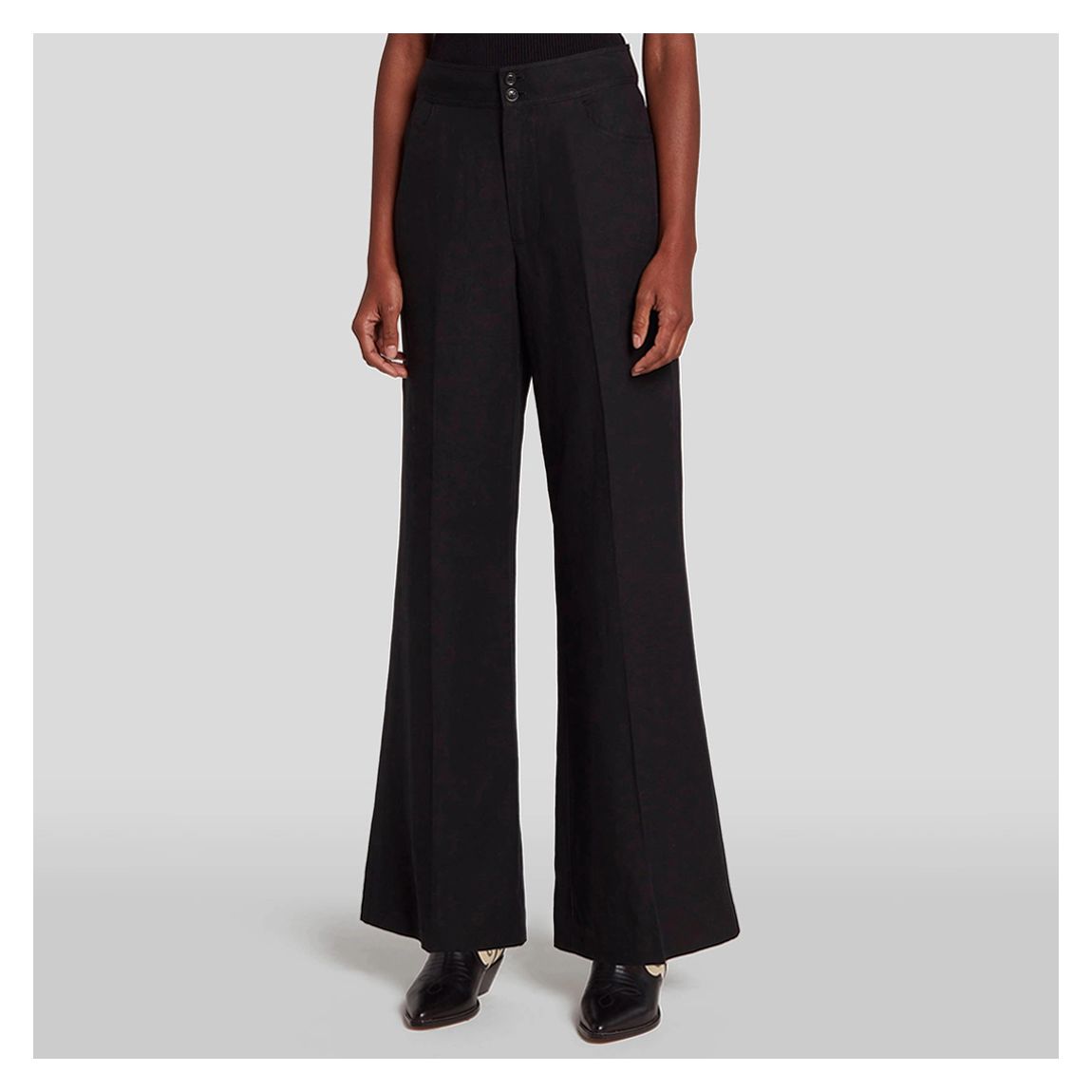 Black Dojo Flare Linen Trousers main product photo