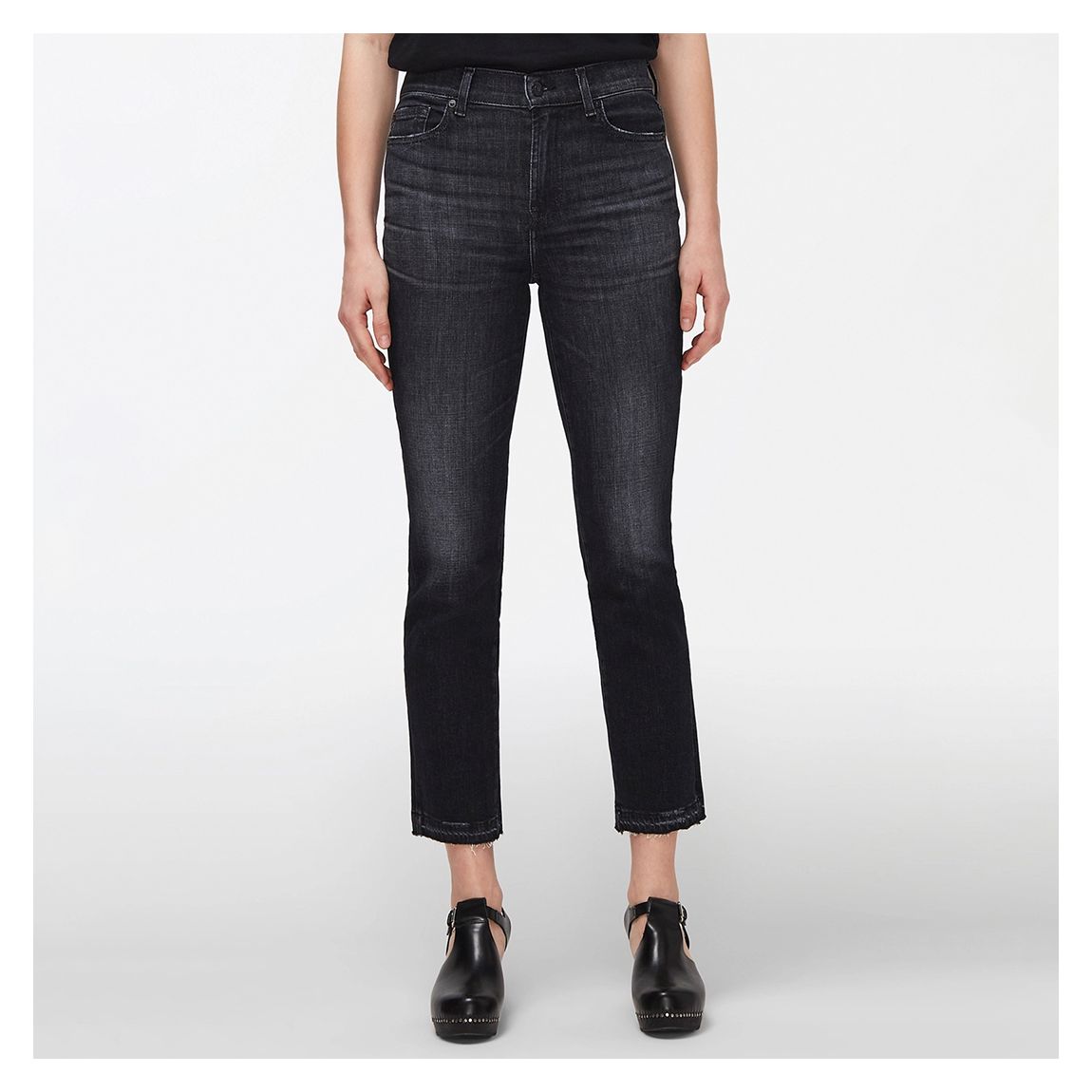 Black Straight Crop Stretch Jeans main product photo