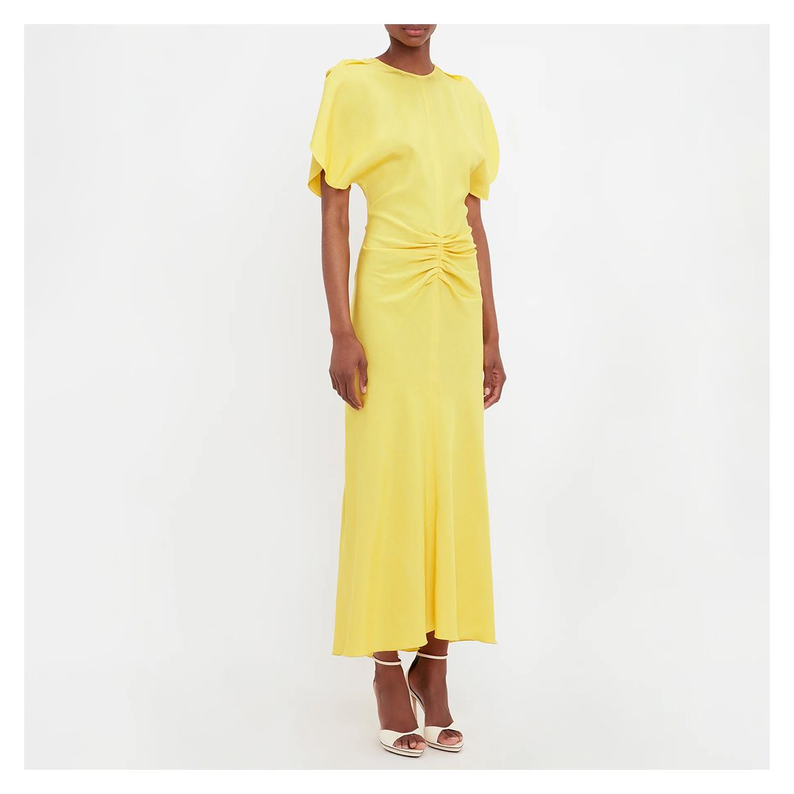 Yellow Gathered Waist Midi Dress main product photo