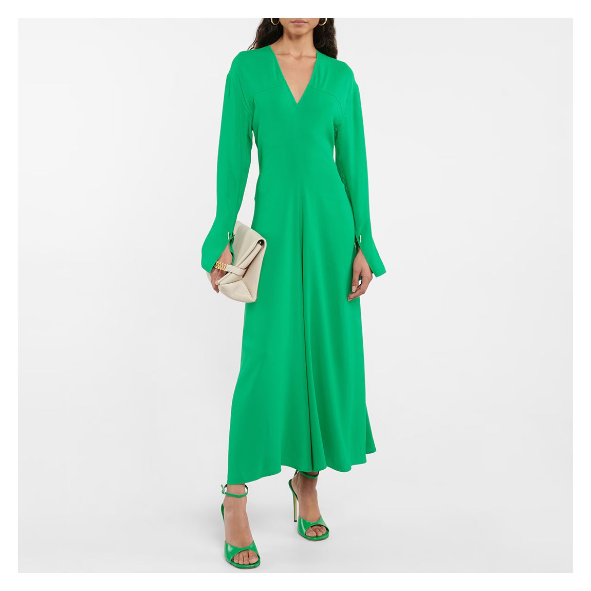 Green V Neck Fit And Flare Dress main product photo