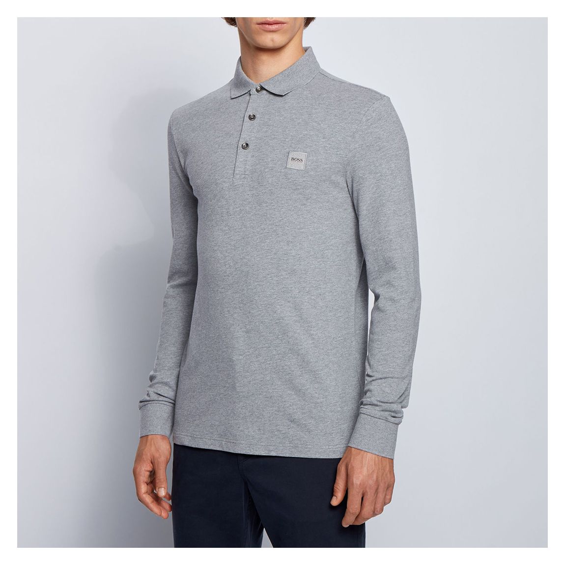 Grey Passerby Long Sleeve Cotton Blend Polo Shirt main product photo