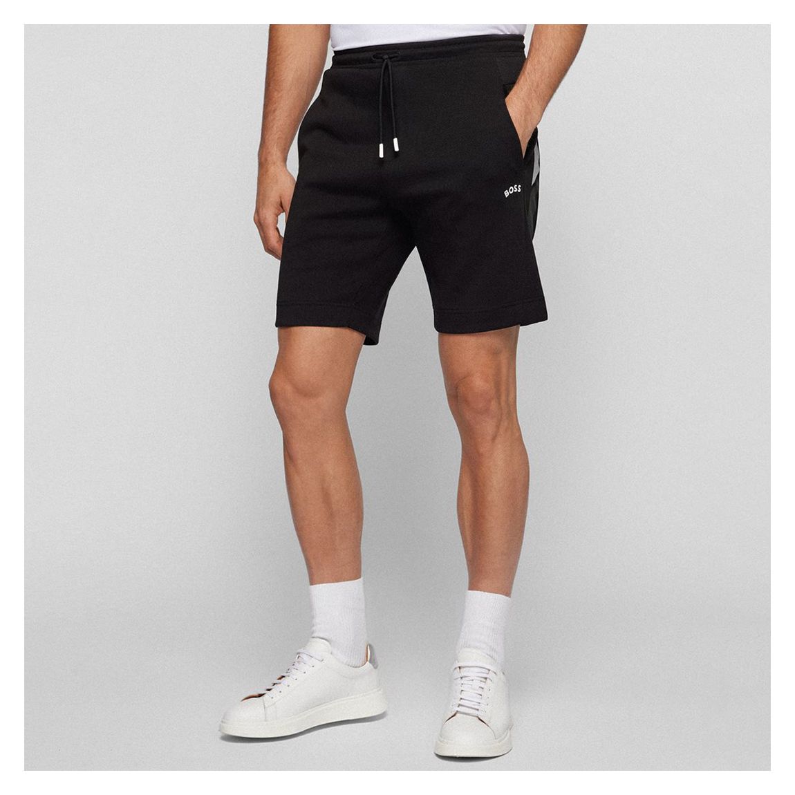 Black Headlo Curved Logo Cotton Blend Shorts main product photo