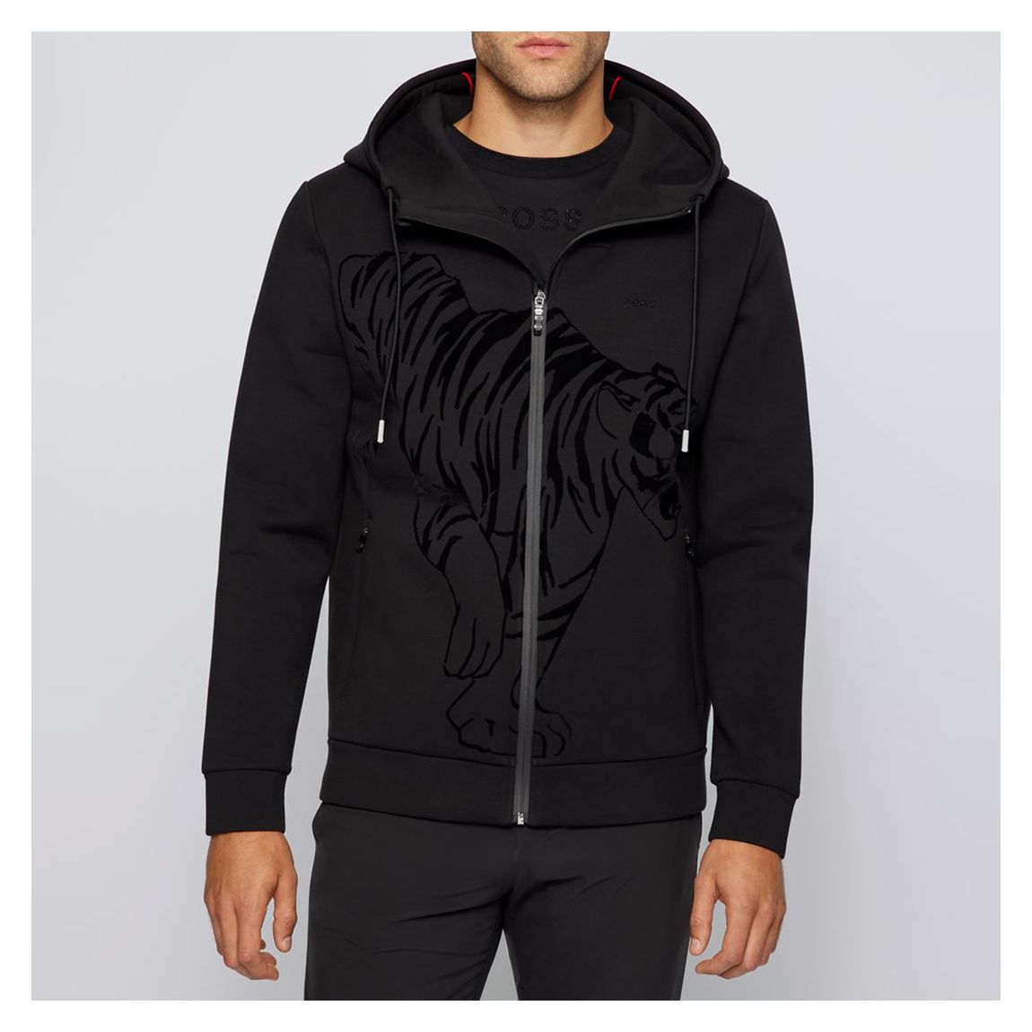 Black Selux Tiger Cotton Blend Zipped Hoodie main product photo