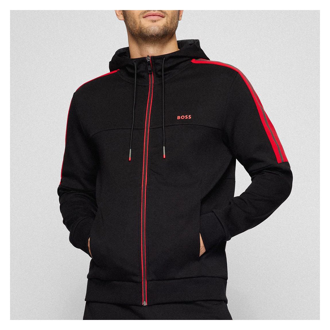 Black/Red Saggy Zipped Cotton Blend Hoodie main product photo