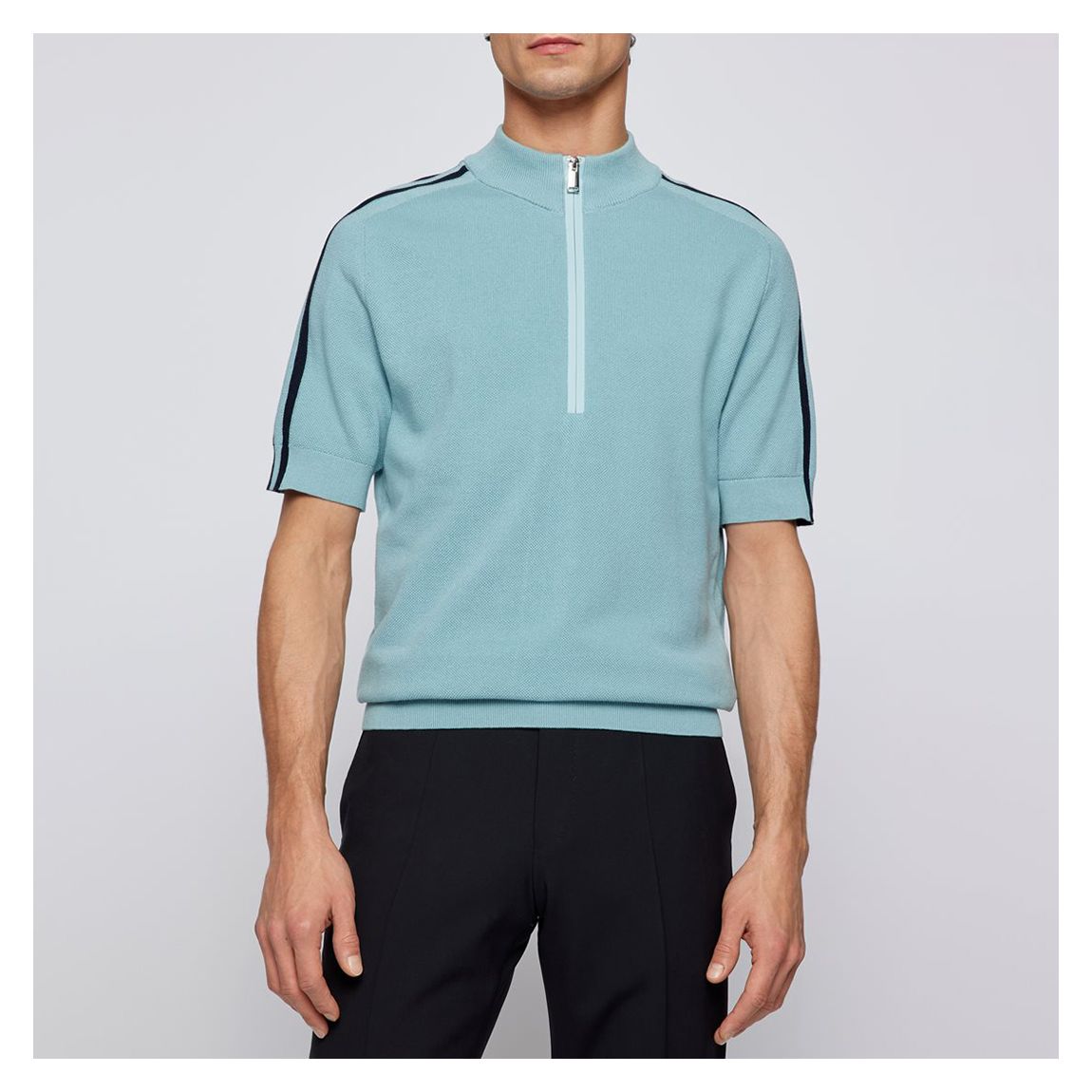 Blue Erocco Half Zip Cotton Polo Shirt main product photo