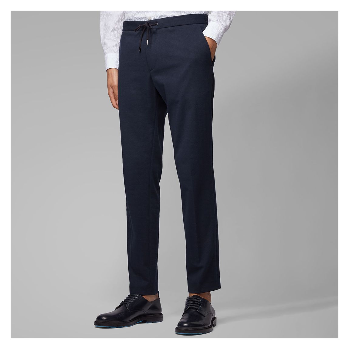 Dark Blue Banks Slim Fit Cotton Blend Trousers main product photo