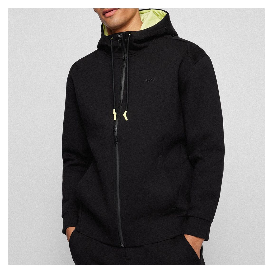 Black Savion Zipped Cotton Blend Hoodie main product photo