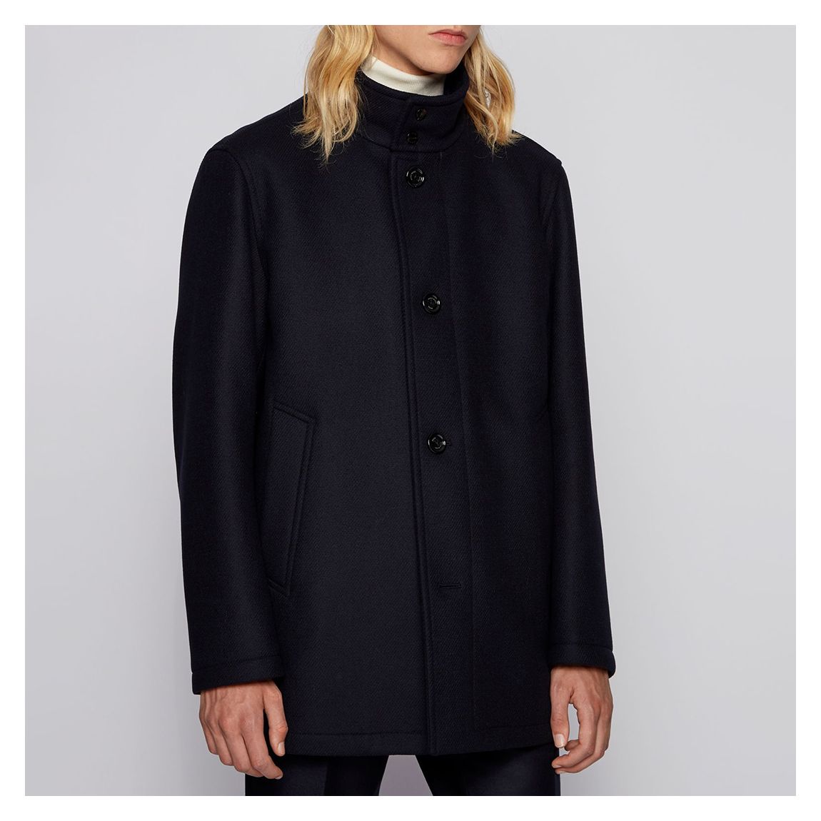 Navy Coxtan High Neck Cashmere Blend Coat main product photo